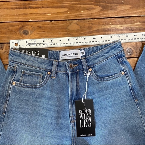 REFUGE denim jeans wide legs high rise waist blue 100% cotton cargo cropped 1 - Picture 10 of 15